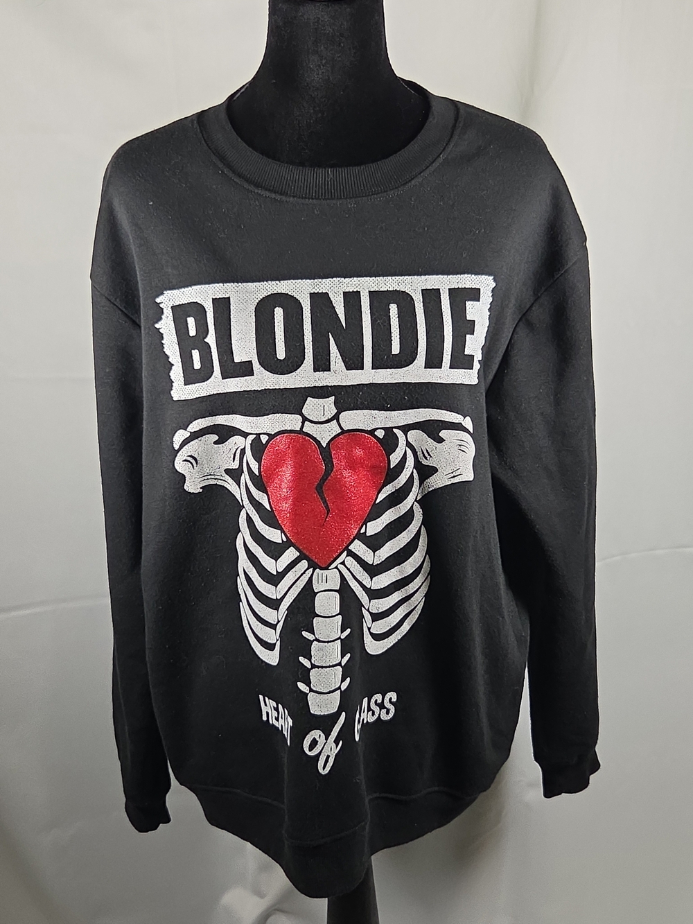 Blondie Black Heart Of Glass Crewneck Sweatshirt with Red Heart Size M